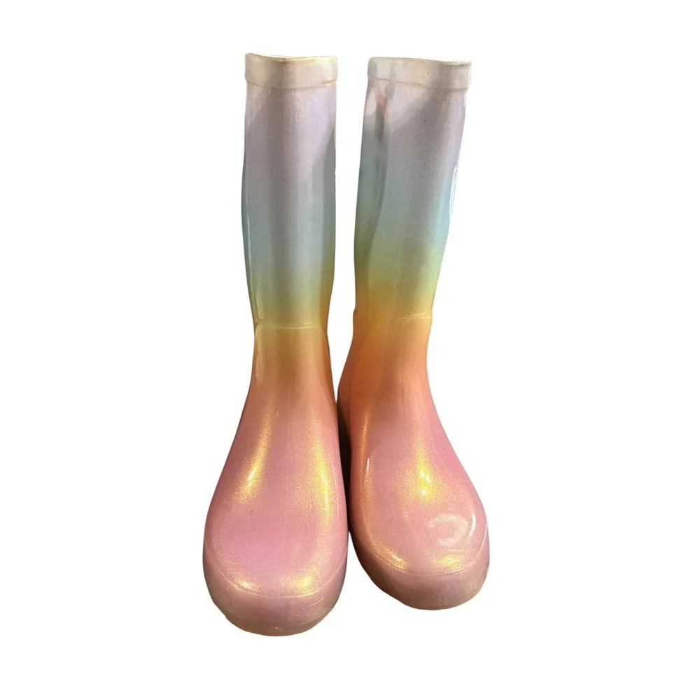 Cat & Jack Girls Rainbow Ombre Glitter Rain Boots Pastel Pink Blue Size 1